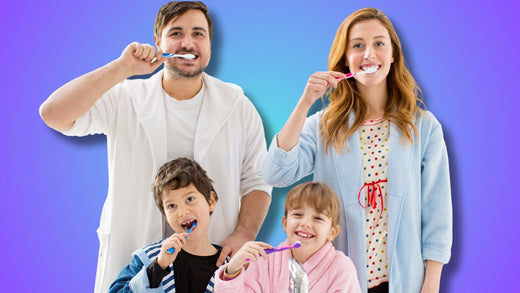 A family brushing their teeth