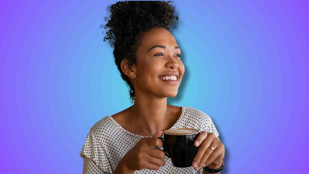 A woman having coffee