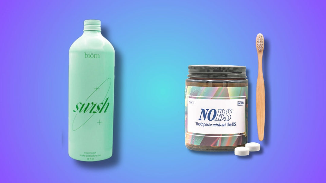 A jar of SWISH Mouthwash and a bottle of NOBS Tablets