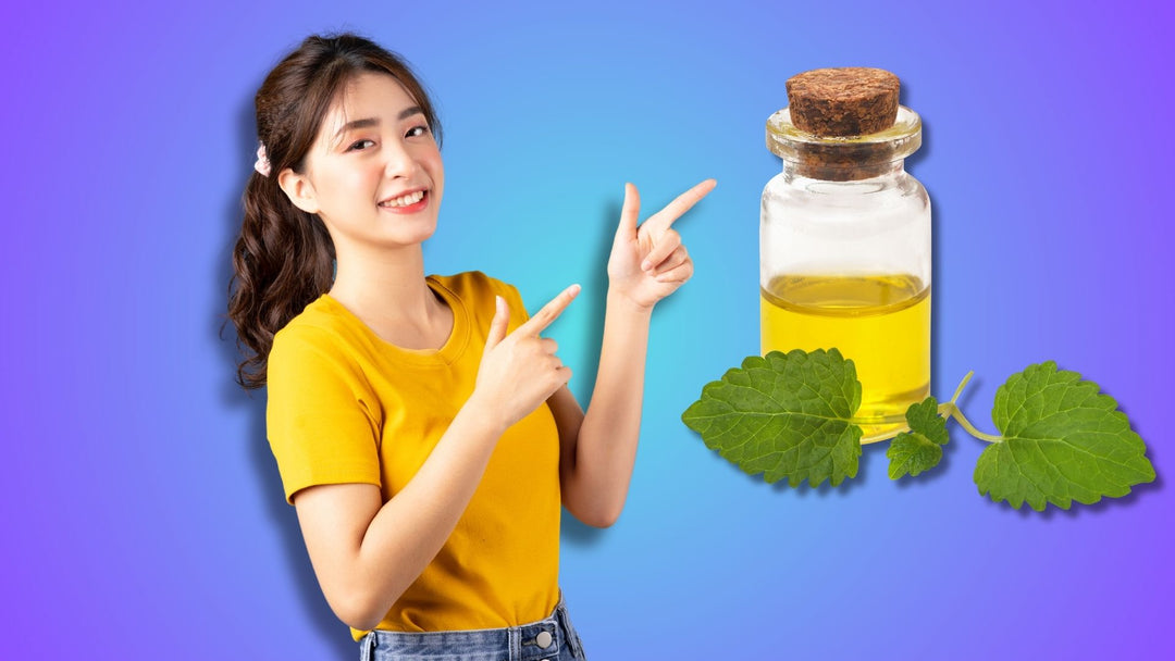 A woman pointing oil for oil pulling